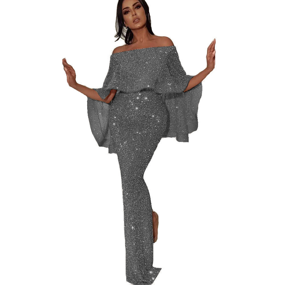 Damer Glitrende Kveldsdrakt med Offshoulder-design og Volangdetaljer Skjora
