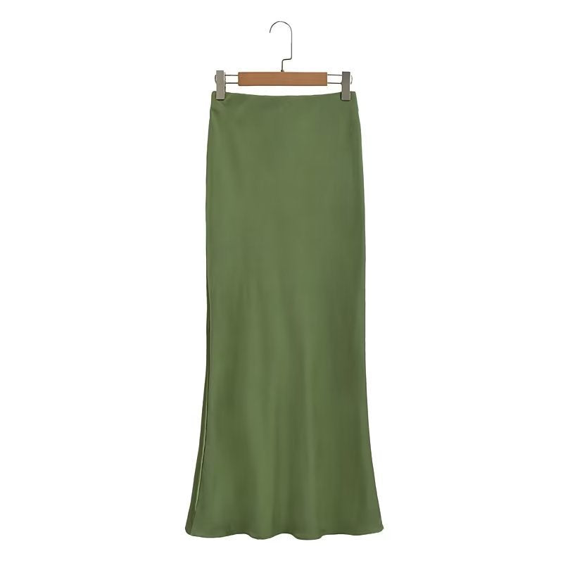 Damer elegant sateng skjørt i minimalistisk stil med myk drapering Skjora