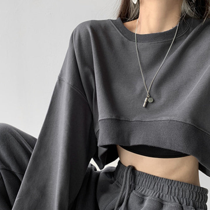 Kvinnes uformelle crop sweatshirt med løse ermer og trendy snitt