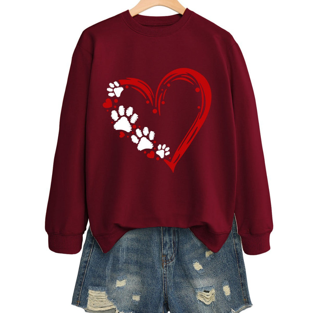 Dame sweatshirts med kreativt hjerte- og pote-design Skjora