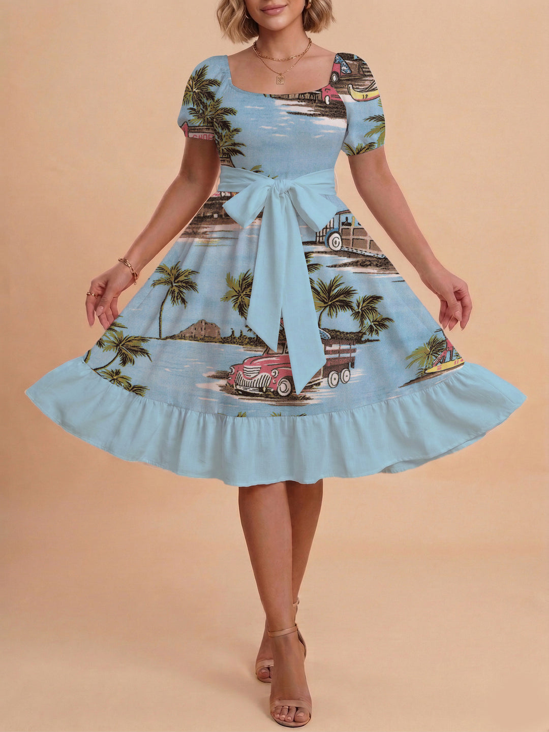 Damen schickes Glitzerkleid mit tailliertem Schnitt und Rüschensaum Skjora