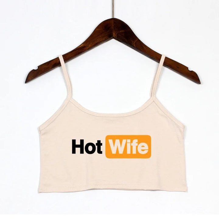 Dame Crop-Top med moderne skrifter og justerbare stropper Skjora