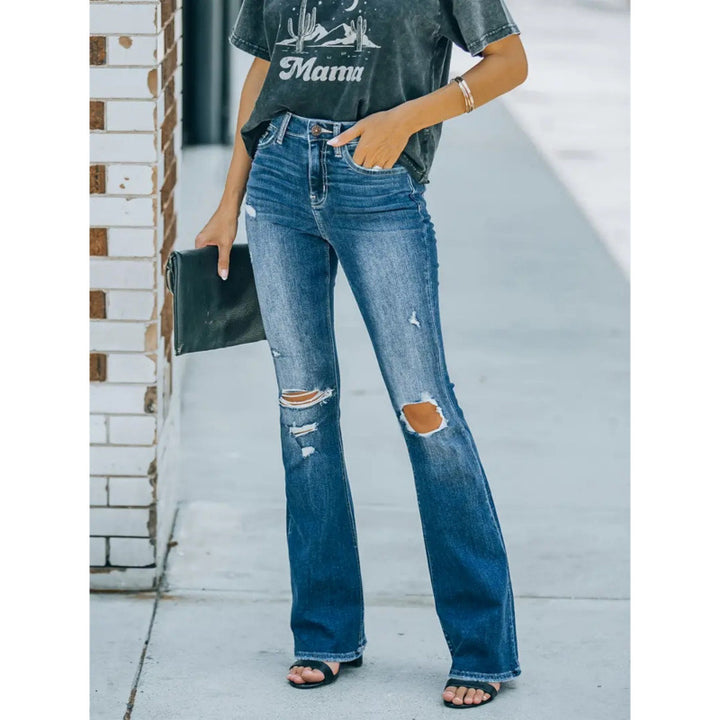 Dame Flared Jeans i vintage-stil med avslappet destroyed-effekt Skjora