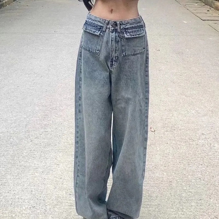 Kvinnenes løstsittende denimbukser med høye lommer og vintage vask Skjora
