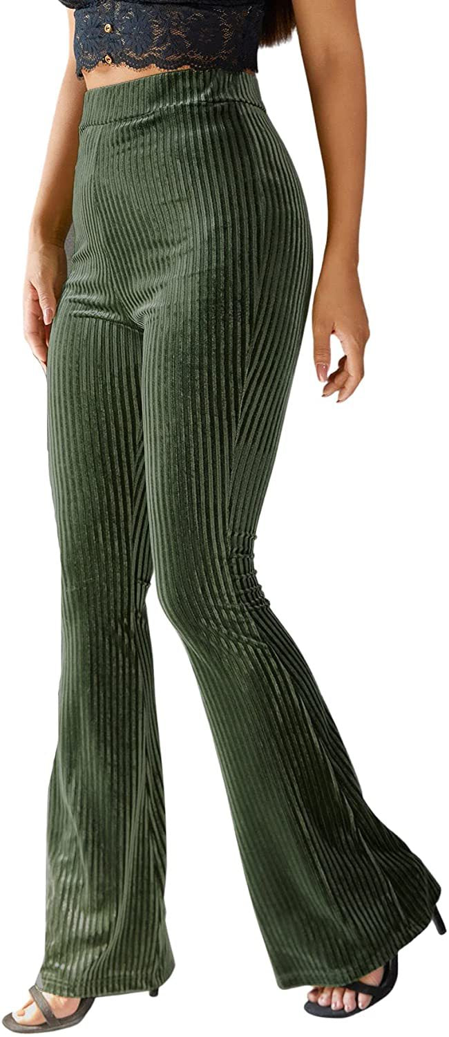 Dame Bootcut-bukse med ribbestruktur og høy midje Skjora