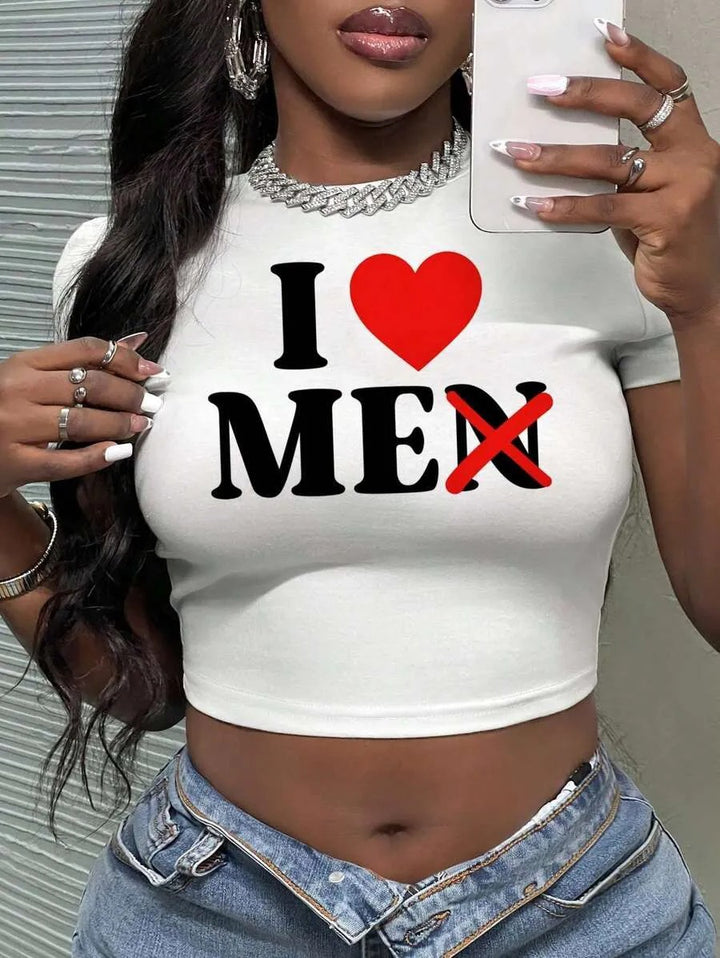 Dame Crop-Top med kunstnerisk statement-trykk Skjora