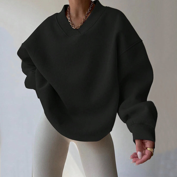 Kvinne Oversized Sweatshirt med V-hals og Bred Søm Skjora
