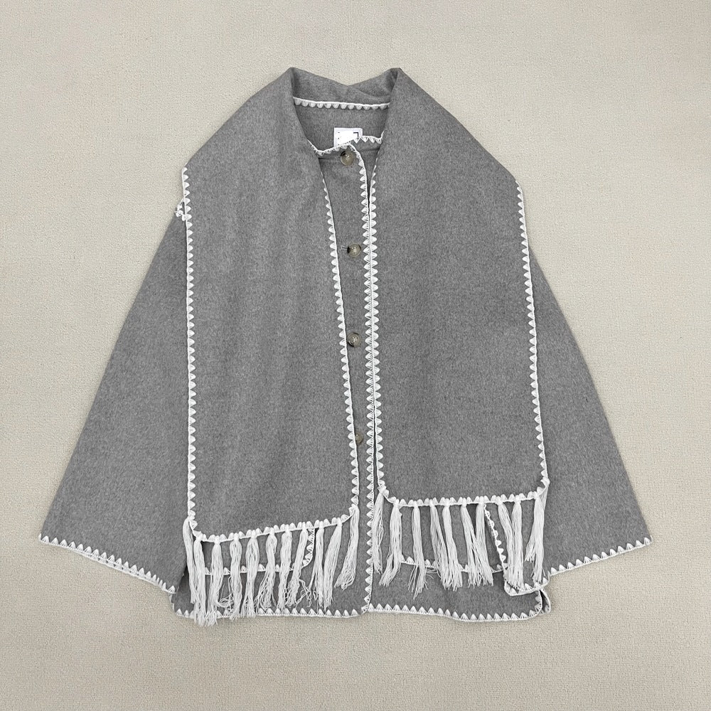 Dame elegant og allsidig Ull Poncho Skjora