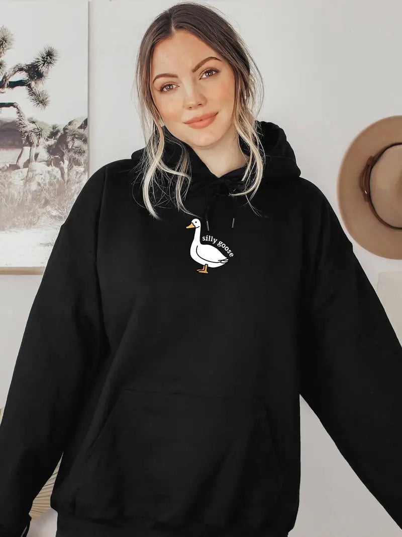 Women's hoodie with a creative goose motif and soft fleece interior Skjora