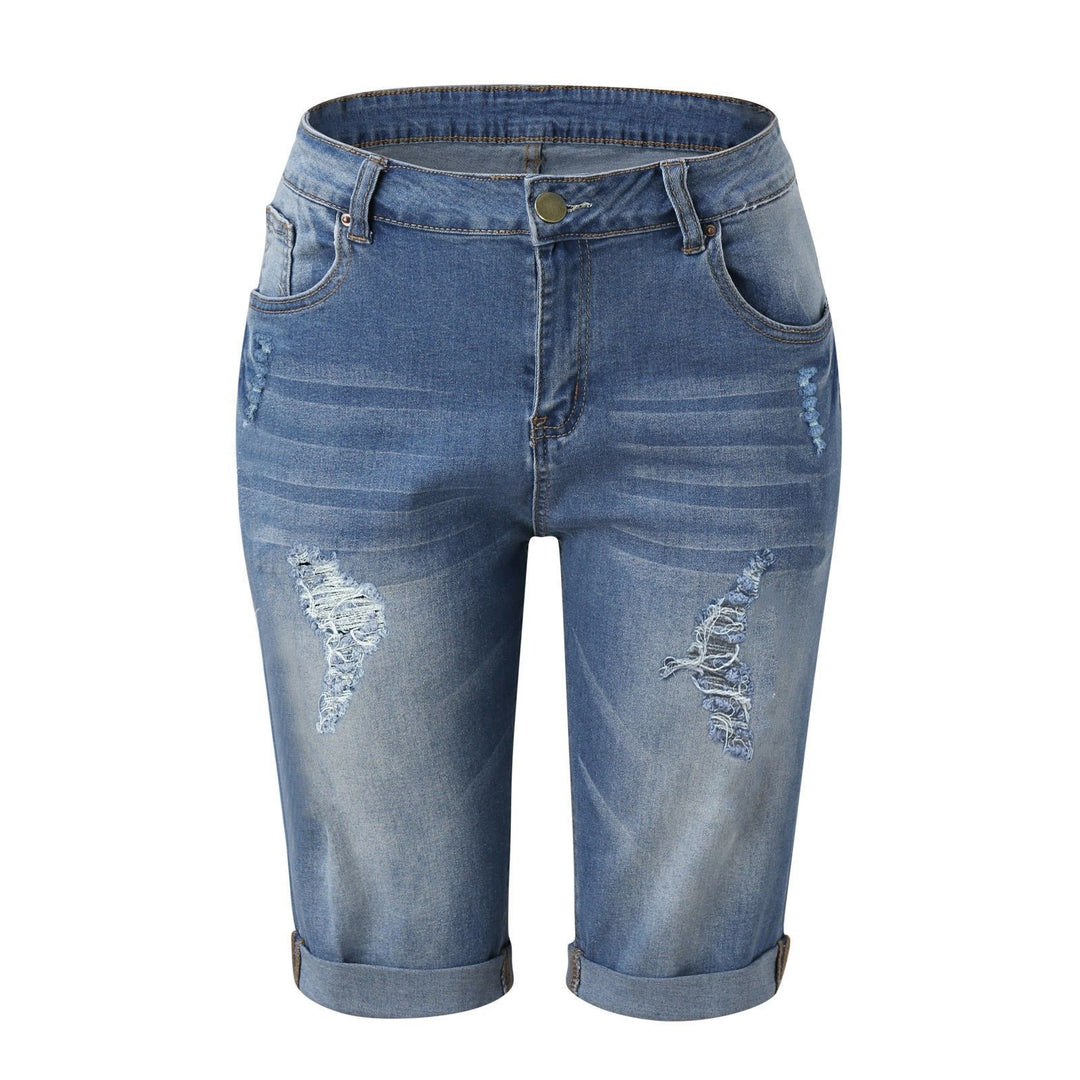 Damer Motemessige Zdestroyed Denim-Shorts med Høy Midje og Rivne Detaljer Skjora