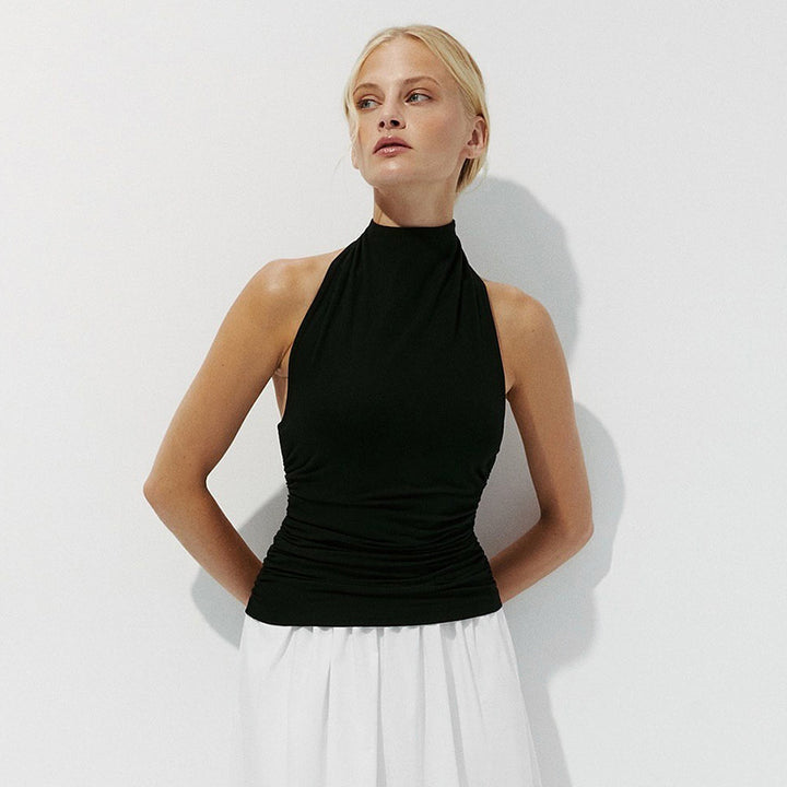 Dame Tighte Highneck-top med rynker Skjora