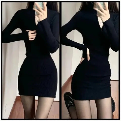 Dame fit mini kjole med moderne glidelås og ribbestrikket tekstur Skjora