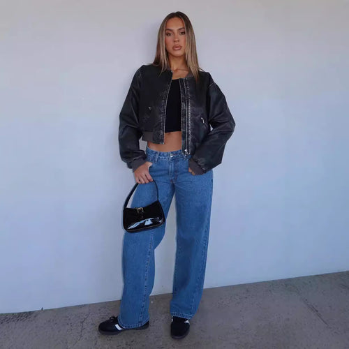 Damer casual vide jeans med høyt liv og moderne snitt Skjora