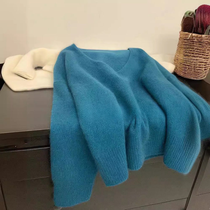 Kvinne Elegant V-Hals Genser med Ribbstruktur og Casual Snitt Skjora