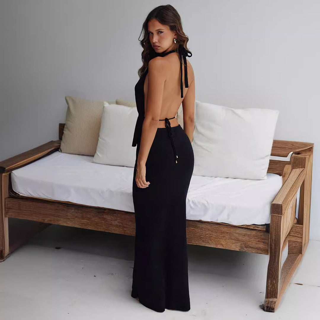 Damer elegant omslags-Topp med asymmetrisk design og matchende maxiskjørt Skjora