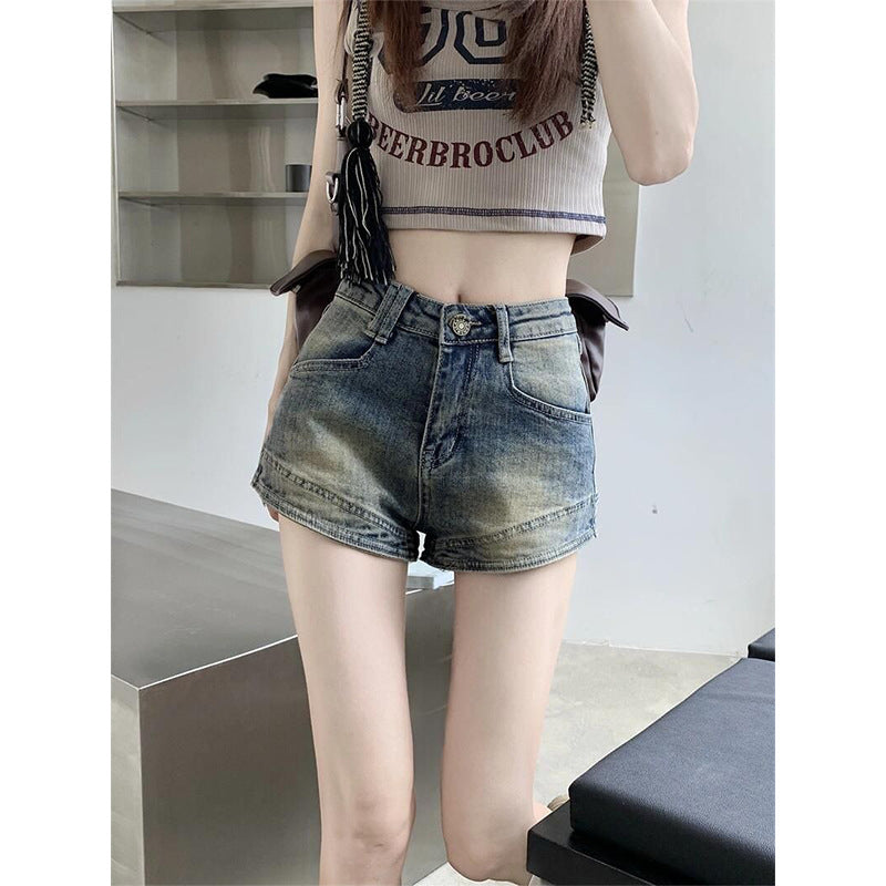 Kvinne Høy Midje Denim Shorts med Frynser