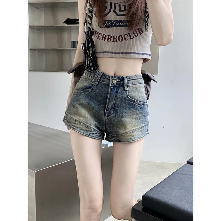 Kvinne Høy Midje Denim Shorts med Frynser