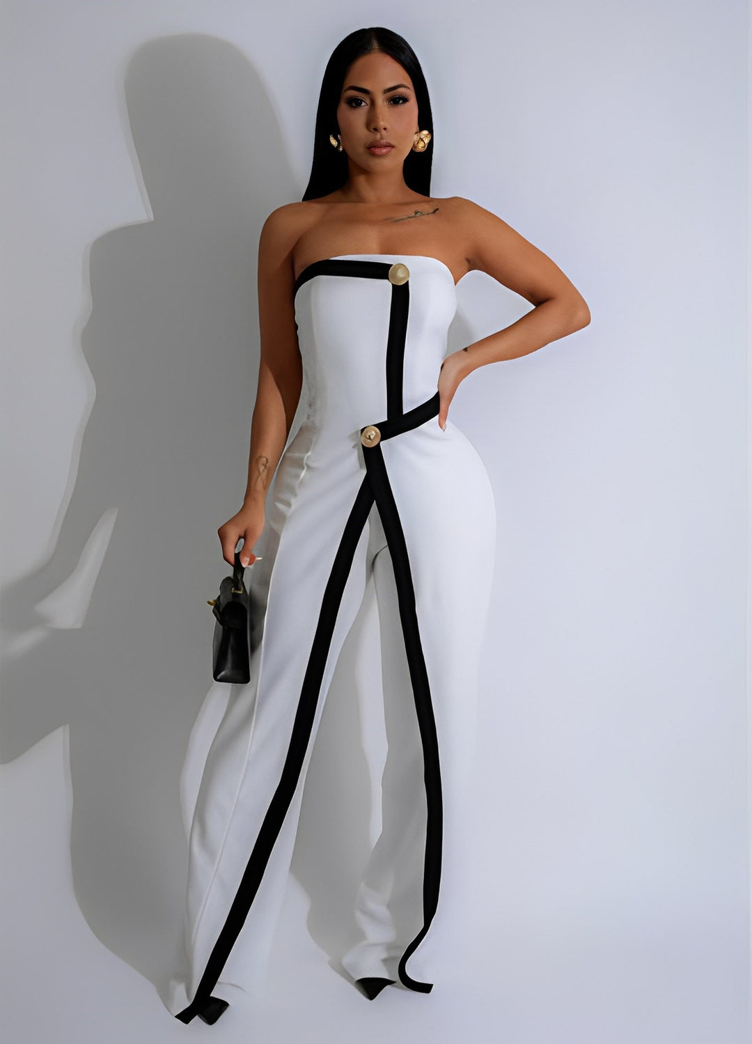 Dame jumpsuit med elegant bustier-overdel og kontrasterende søm midtpunkt Skjora