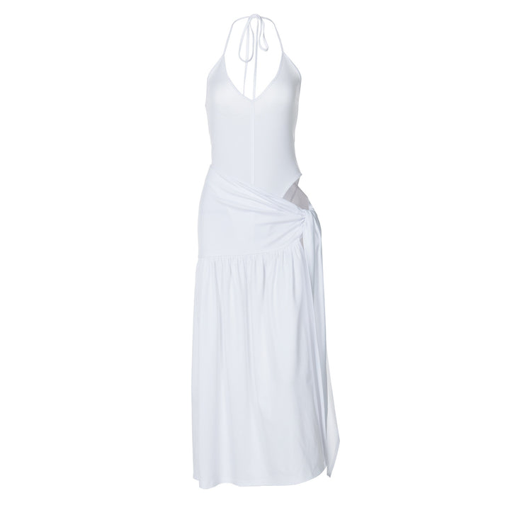 Dame Maxi-kjole med elegant omslagsdesign og sidedelt slit Skjora