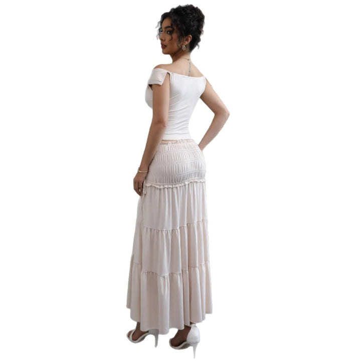 Damer Off-Shoulder Maxi Kjole med Volangskjørt og Romantisk Design