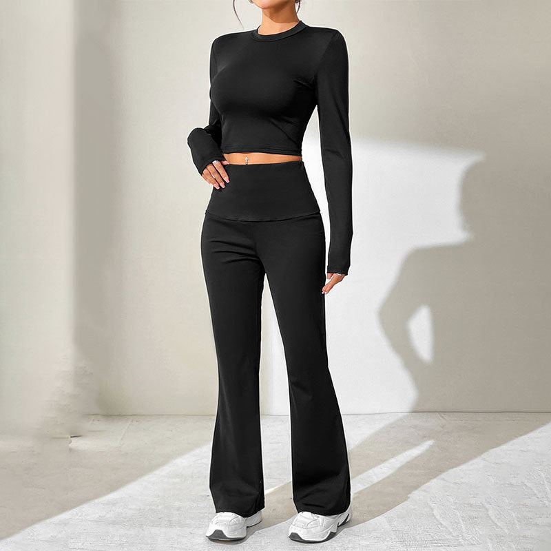 Dame Sporty sett med kombinert cut-out topp og vid bukseantrekk Skjora