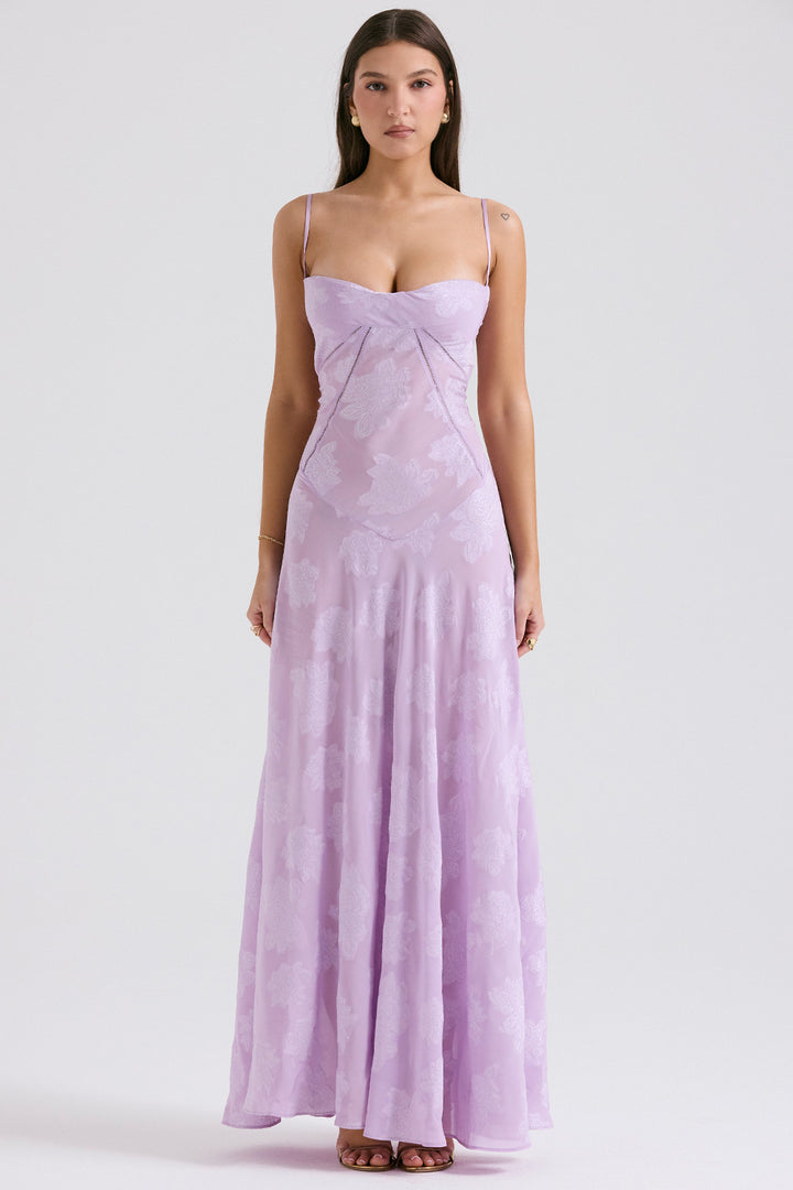 Damen Elegantes Maxikleid mit floralem Häkelmuster und raffiniertem Schnitt Skjora