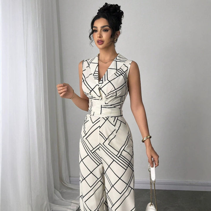 Dame Elegant Jumpsuit med geometrisk mønster og innsvingt passform Skjora