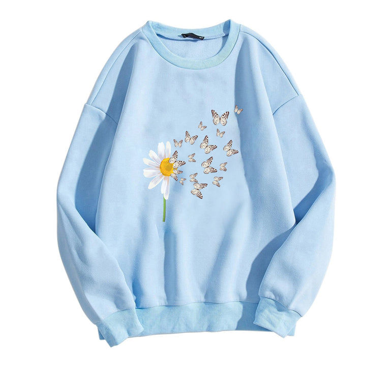 Dame sweatshirt med floral sommerfugldesign Skjora