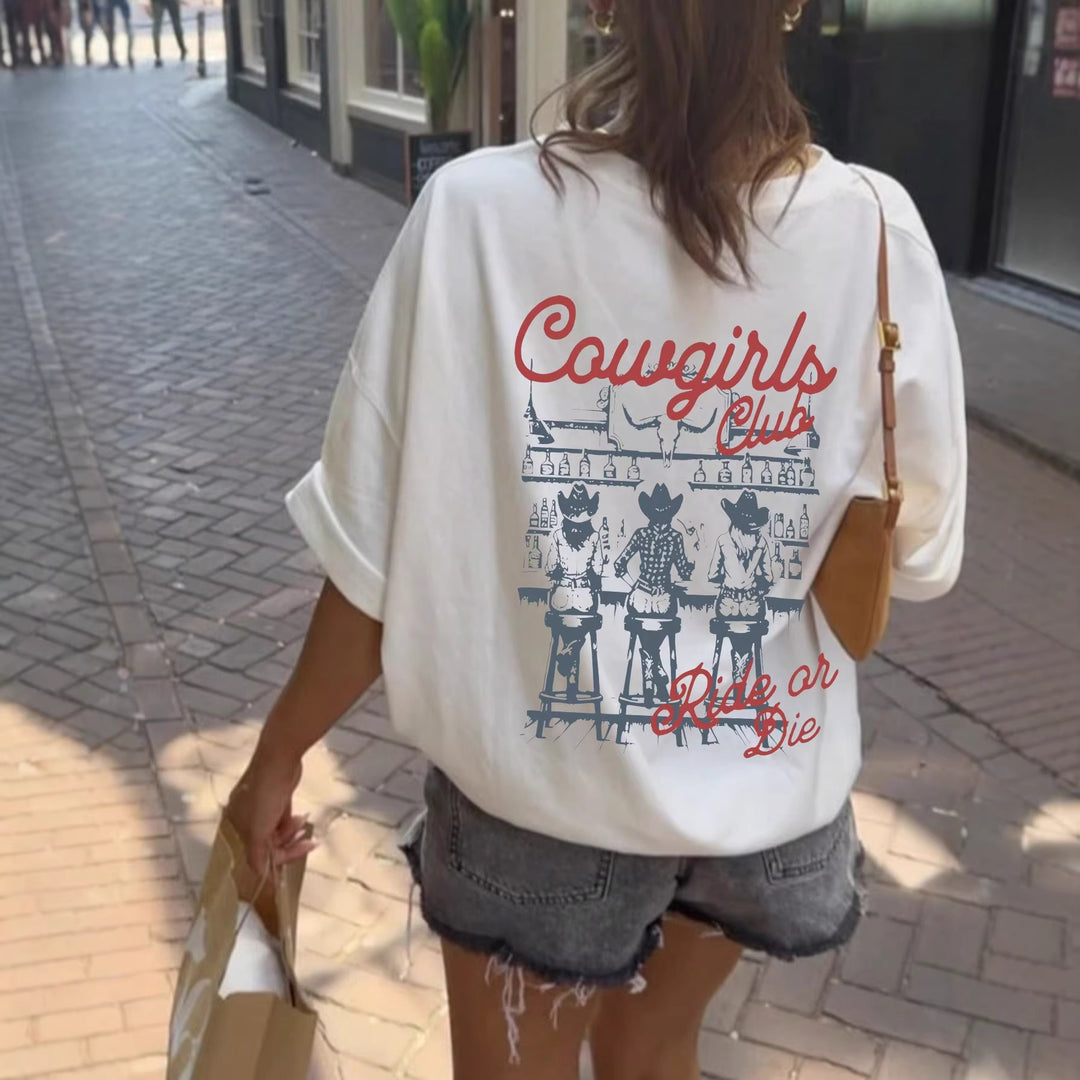 Dame Oversize T-skjorte med Retro Cowgirl-motiv Skjora