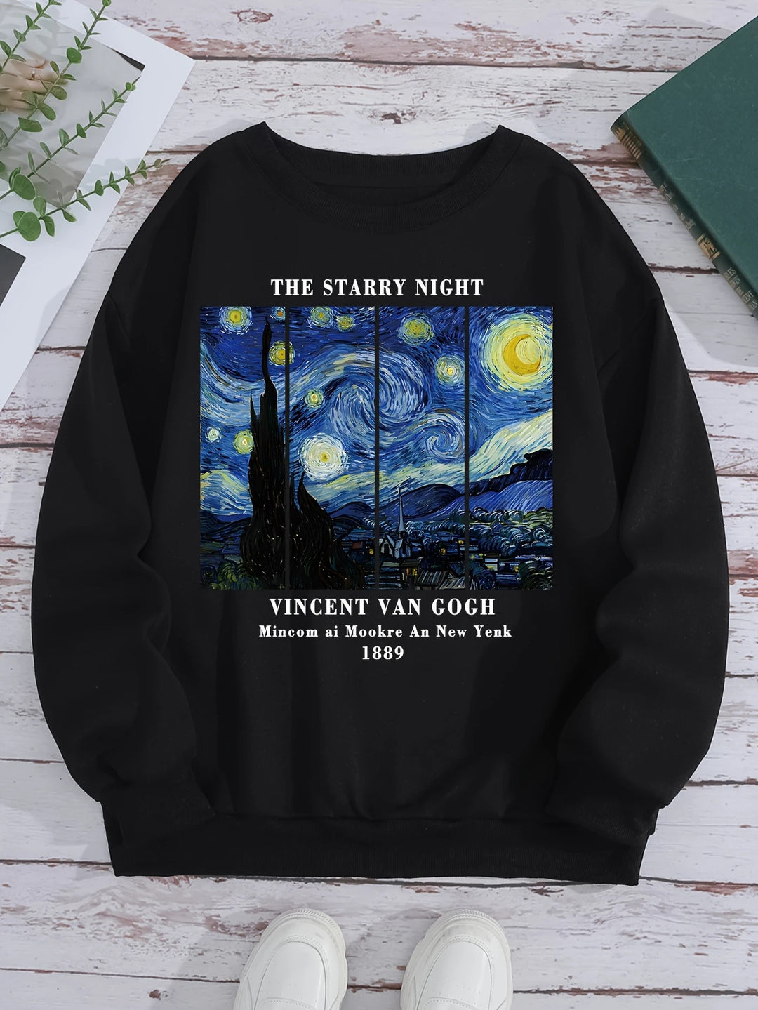 Kvinnes sweatshirts med kunstnerisk Van Gogh-motiv og moderne trykk Skjora