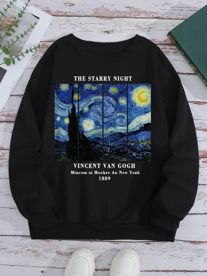 Kvinnes sweatshirts med kunstnerisk Van Gogh-motiv og moderne trykk Skjora