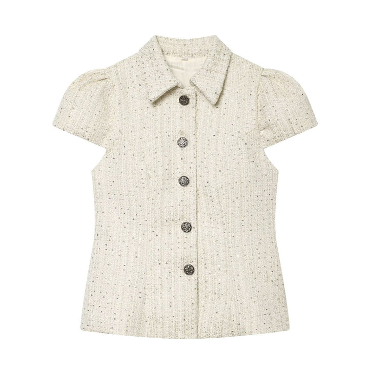 Dame elegant bluse med strukturert stoff og dekorative knapper Skjora