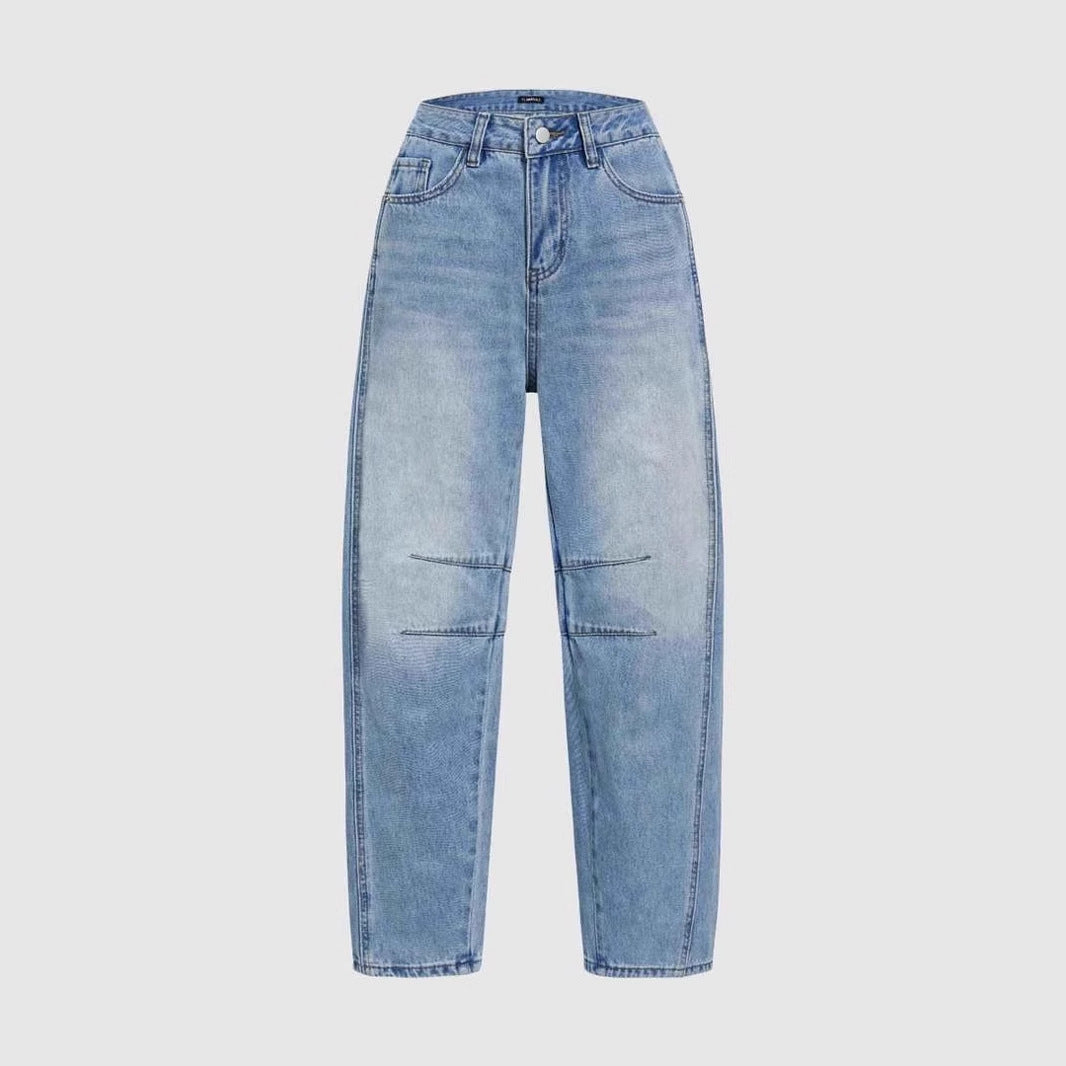 Kvinne brede denimjeans med høy midje og moderne designdetaljer Skjora