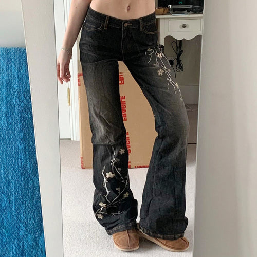 Dame Flared Jeans med blomstermønster og høy midje Skjora
