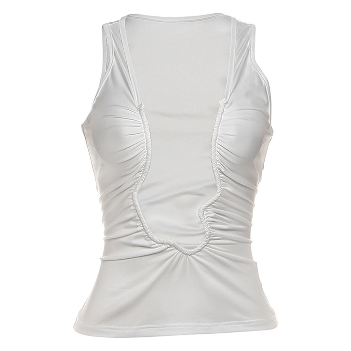 Dame Spitzen Crop-Top med dyp V-hals og rynke Skjora