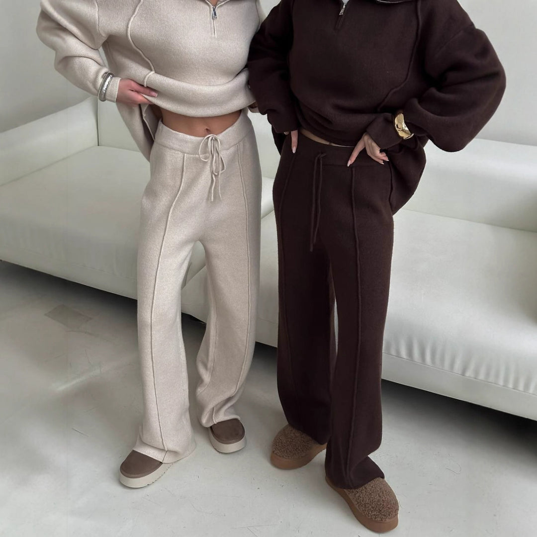 Damer Casual Sweatshirt og Joggebukse Sett med Glidelås og Komfortabel Liv Skjora