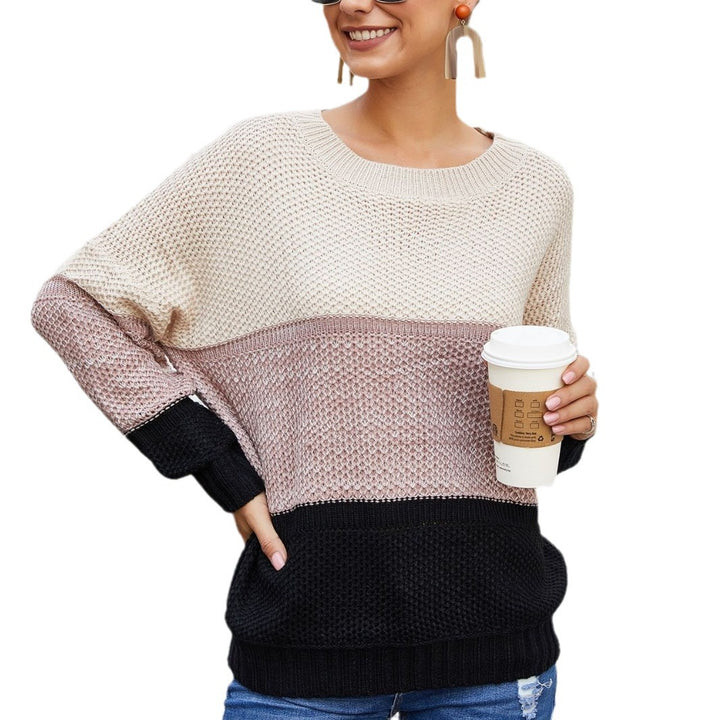 Kvinne chunky strikkegenser med trendy blokkdesign og avslappet passform Skjora