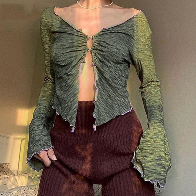Dame Langermet T-skjorte med asymmetrisk utskæring og detaljert cut-out Skjora