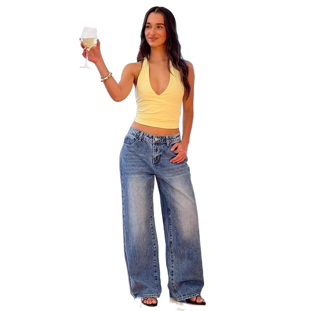 Kvinnenes vidde jeans med høy midje og avslappet stil Skjora