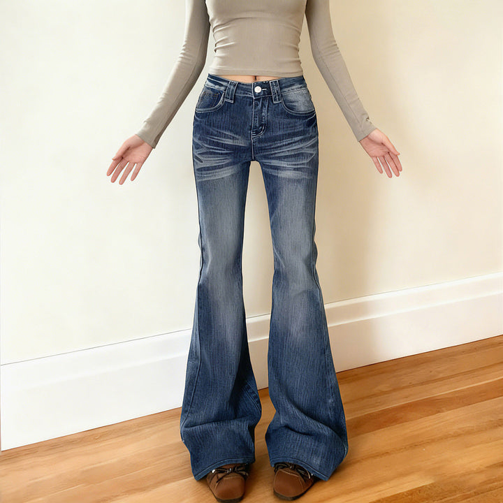 Dame Flared Jeans i avslappet vintage-stil med høy midje og stilige vasker Skjora