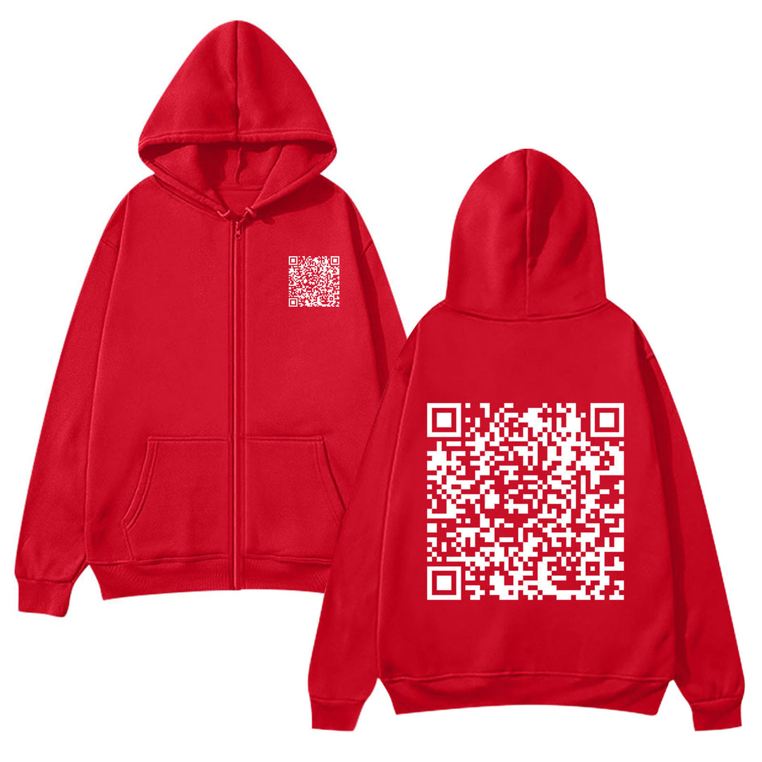 Damegen hettejakke med QR-kode design og myk fleece Skjora