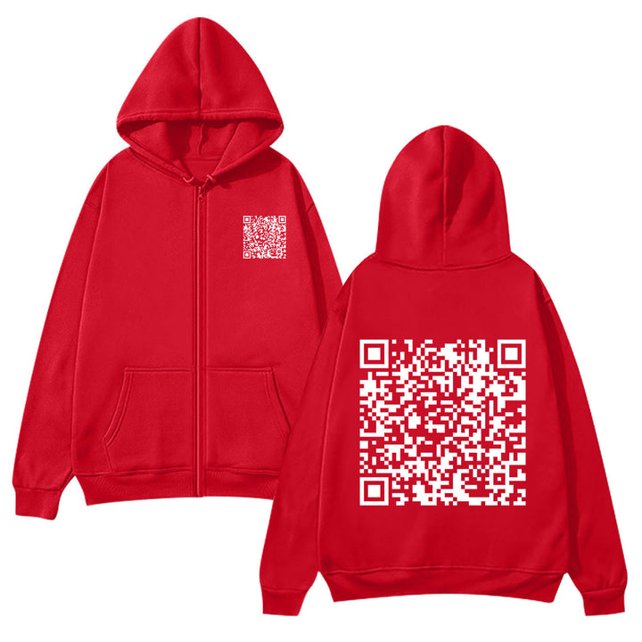 Damegen hettejakke med QR-kode design og myk fleece Skjora