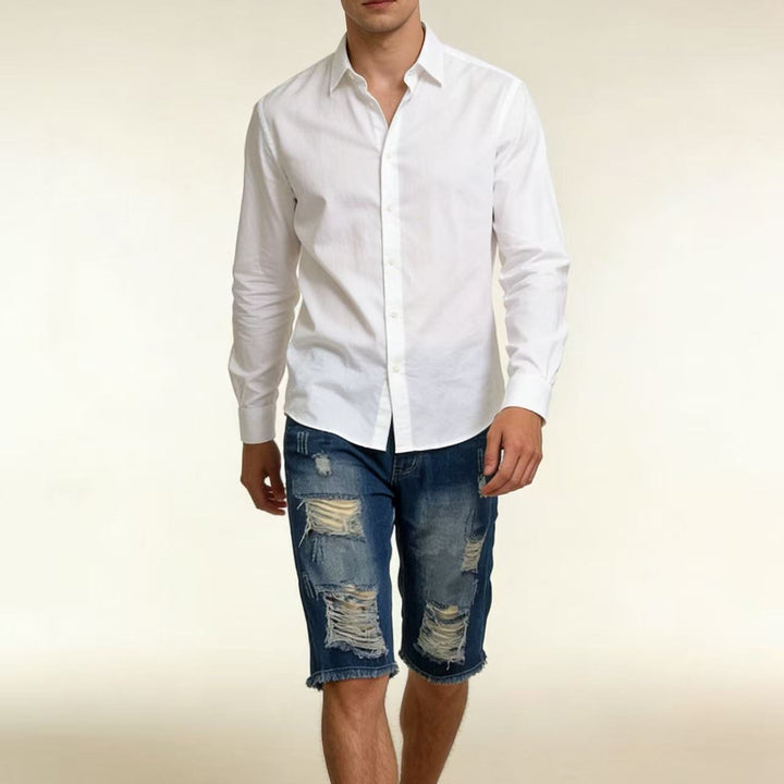 Herre casual destroyed jeansshorts med frynsete avslutninger og vid ben Skjora