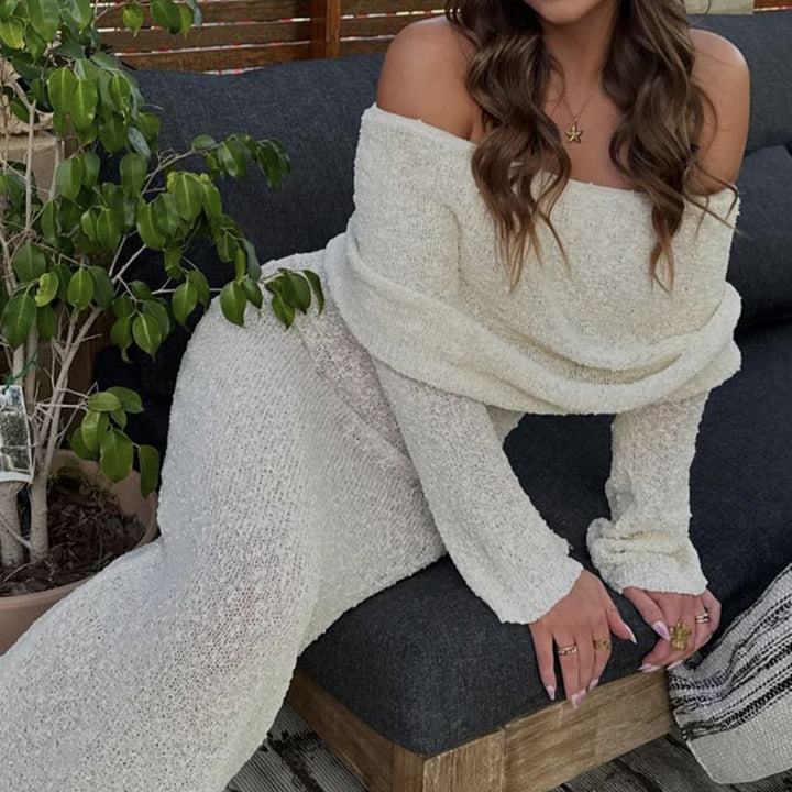 Damen Off-Shoulder Maxikleid mit langem Arm und elegantem Stoff Skjora