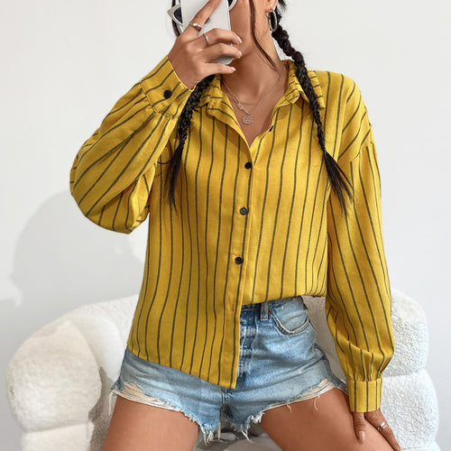 Kvinnes stripete skjorte bluse med lett stoff og behagelig passform Skjora