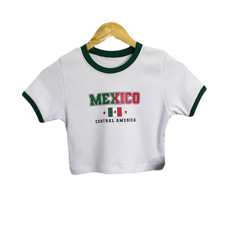 Dame uformell Crop-T-skjorte med Mexico-motiv Skjora