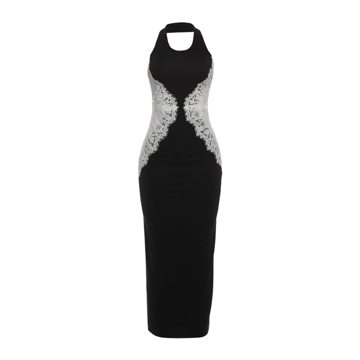 Damer Elegant Spets Maxi Kjole med dyp nøkkelhals og figurskapende design Skjora