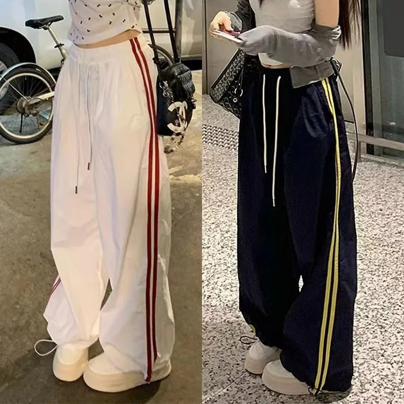 Kvinners casual sportbukser med sidestriper og elastisk midjebånd