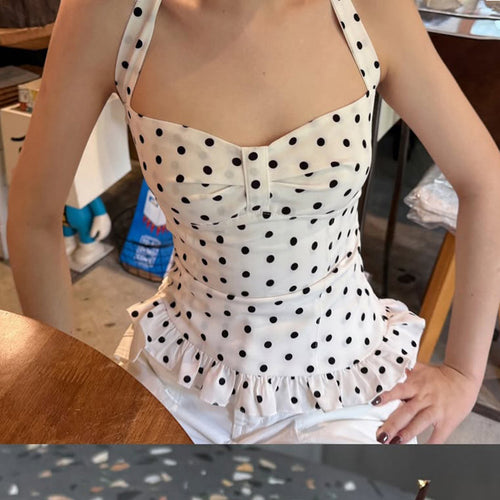Dame Lekker Polka-Dots topp med stilige volanger avslutning Skjora