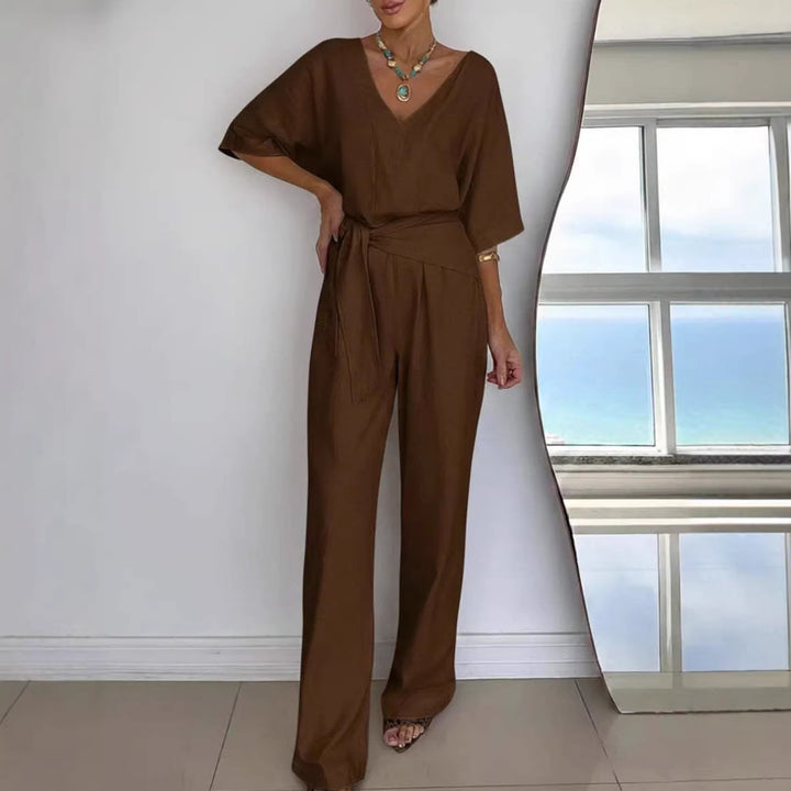 Damer Elegant Jumpsuit med Skreddersydd Snitt og Innpakket Belte Skjora